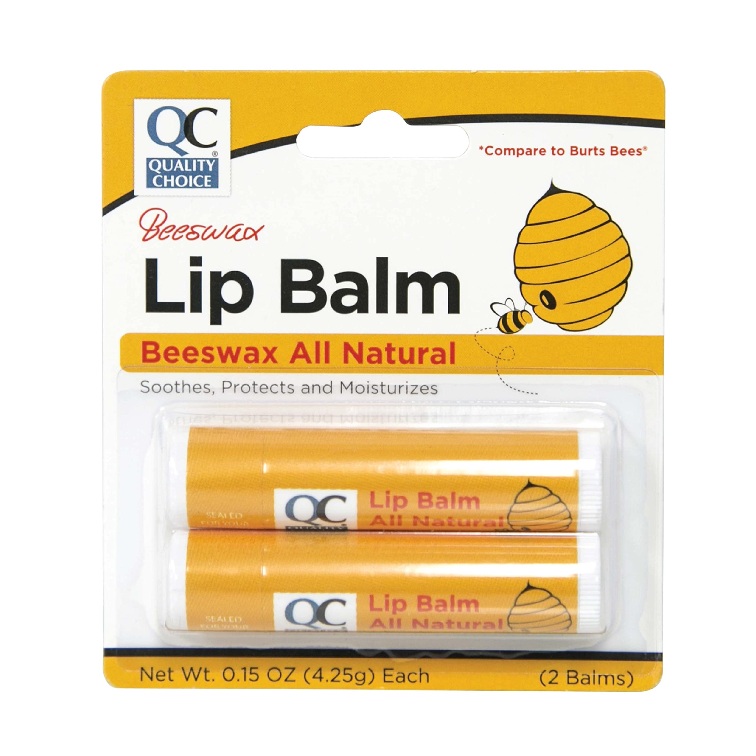 Quality Choice Beeswax Lip Balm All Natural 2 Tubes 0.15oz Each (1)